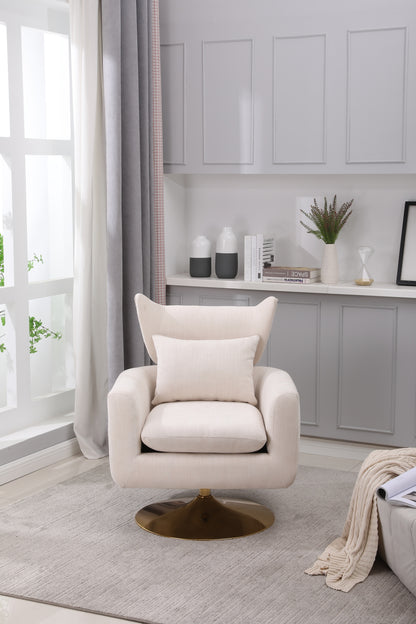 Classic Mid-Century 360-degree Swivel Accent Chair, Beige Linen