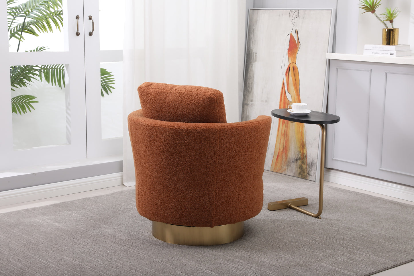 Teddy Swivel Barrel Chair, Swivel Accent Chairs Armchair for Living Room, Reading Chairs for Bedroom Comfy, Round Barrel Chairs with Gold Stainless Steel Base