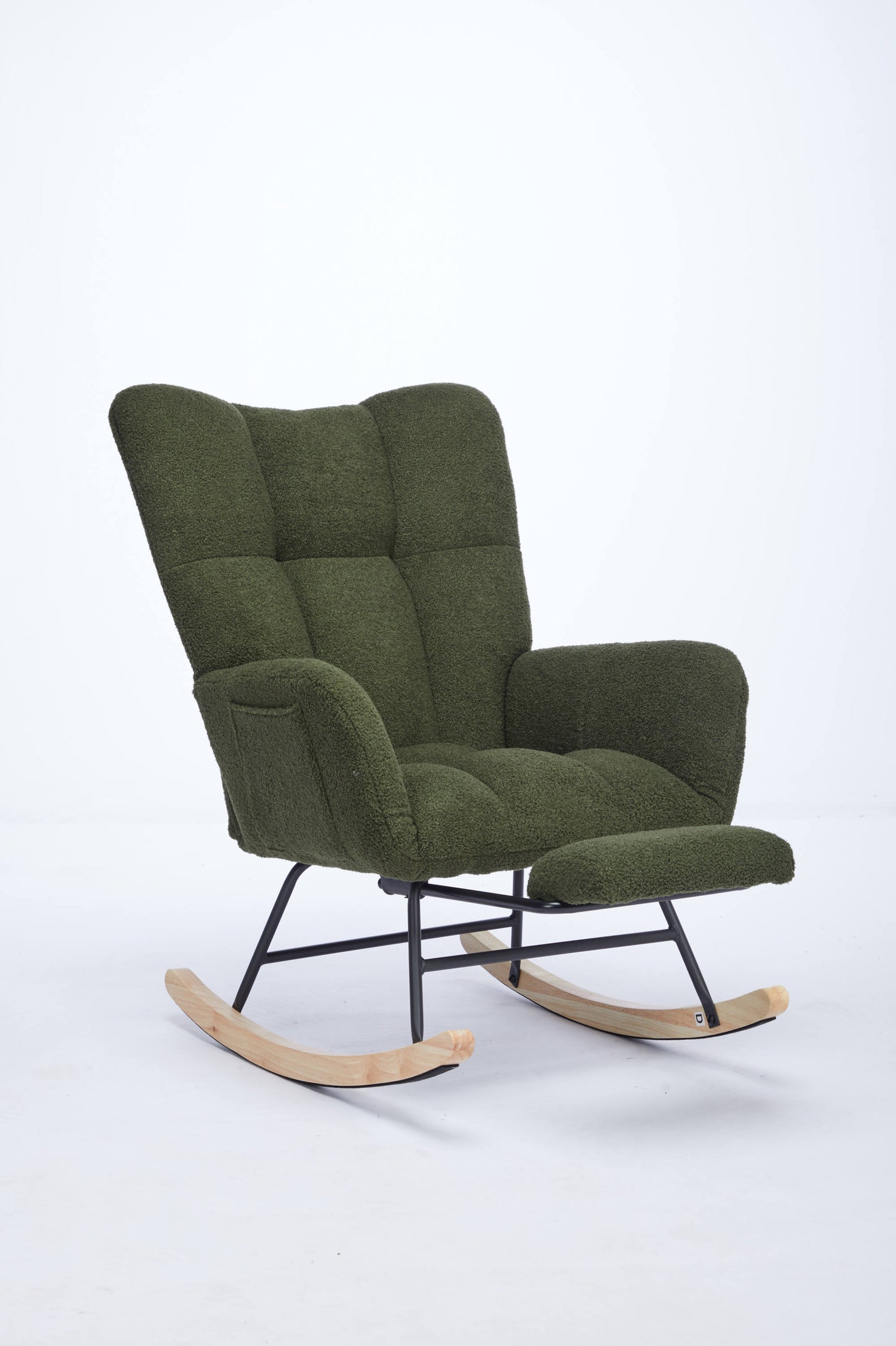 Modern Nursery Rocking Chair, Upholstered Glider Chair with High Backrest, Rocker Accent Armchair with Solid Wood Legs for Nursery Bedroom Living Room DRAK GREEN