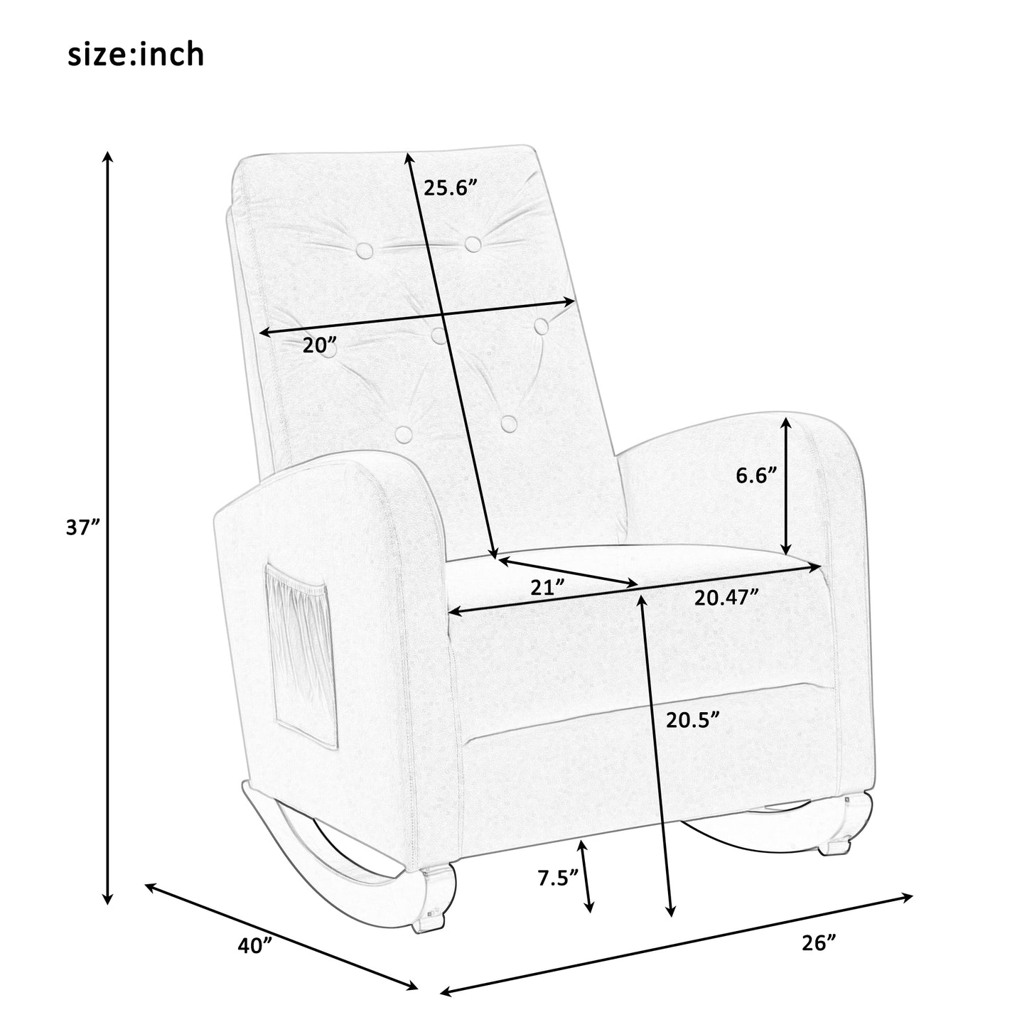 Baby Room High Back Rocking Chair Nursery Chair, Comfortable Rocker Fabric Padded Seat,Modern High Back Armchair