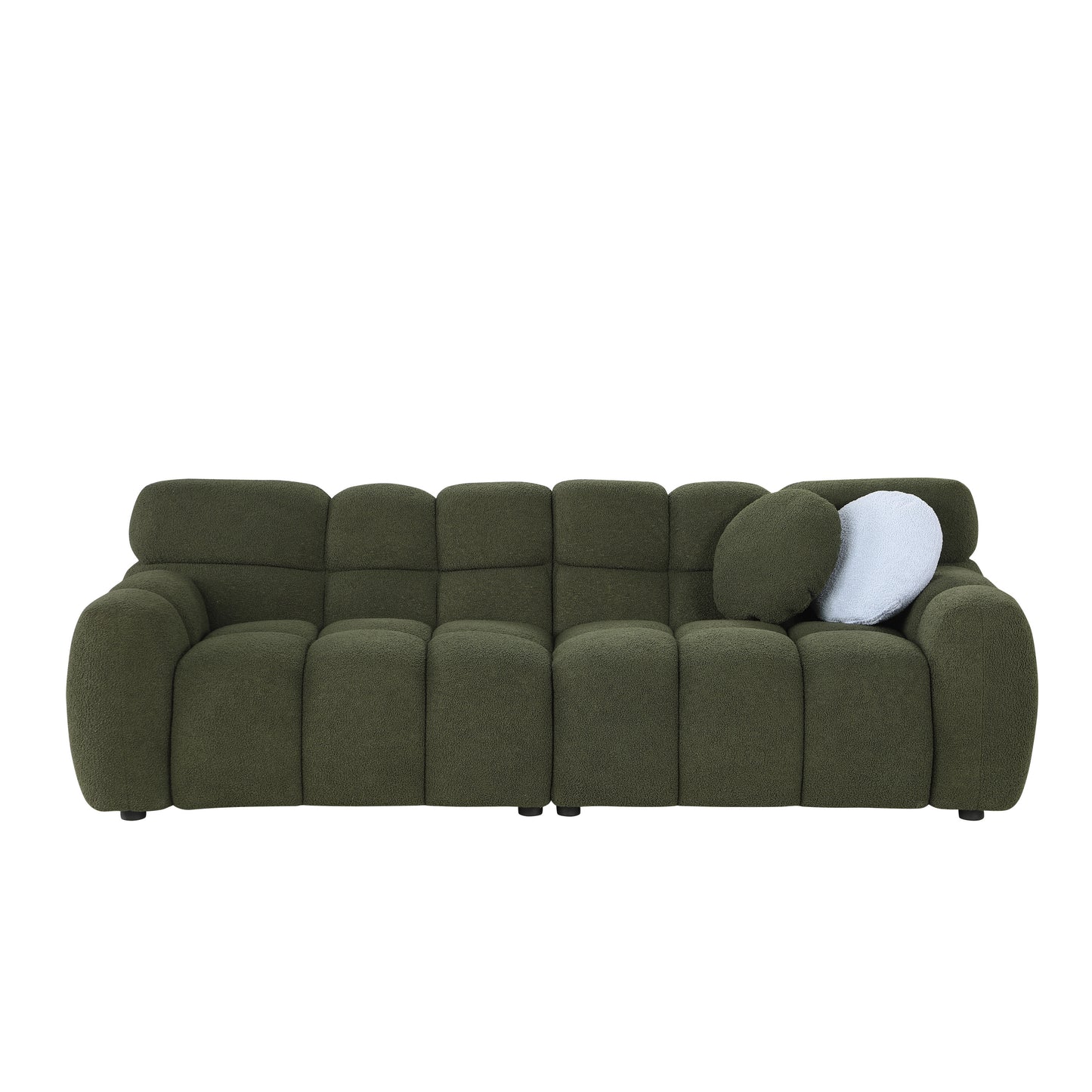 87.4 length,35.83" deepth,human body structure for USA people, marshmallow sofa,boucle sofa,3 seater, OLIVE GREEN BOUCLE