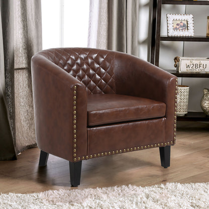 Barrel Chairs with Soft Padded Armrest, Club Chairs with nailheads and solid wood legs for Living Room Bedroom Waiting Room (PU Leather)