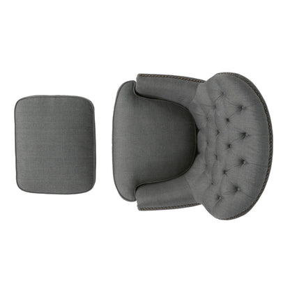 Contemporary Grey Fabric Club Chair and Ottoman Set, Stylish Upholstered Armchair with Matching Ottoman, Ideal for Modern Living Room Comfort and Style