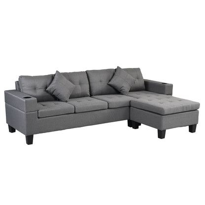 Sectional Sofa Set for Living Room with L Shape Chaise Lounge,cup holder and Left or Right Hand Chaise Modern 4 Seat