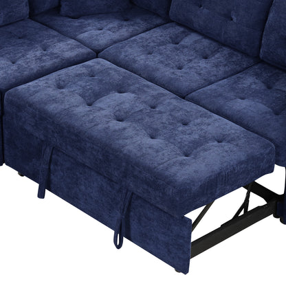 82.6" L-shape Sofa Bed Pull-out Sleeper Sofa with Wheels, USB Ports, Power Sockets for Living Room, Navy Blue