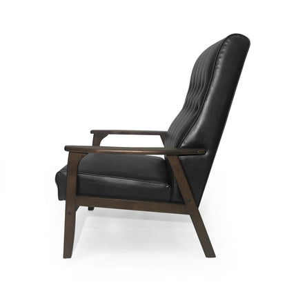 Mid Century Modern Upholstered Accent Chair, Matte Black Faux Leather