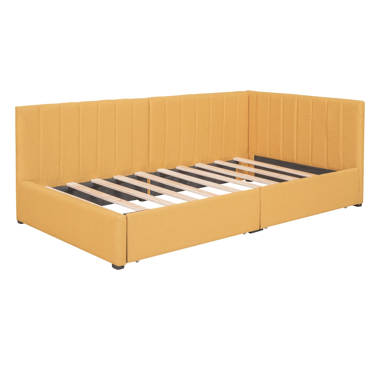 Upholstered Daybed with 2 Storage Drawers Twin Size Sofa Bed Frame No Box Spring Needed, Linen Fabric (Yellow)