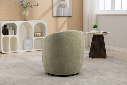 037-Chenille Fabric Swivel Accent Armchair Barrel Chair With Black Powder Coating Metal Ring,Light Green