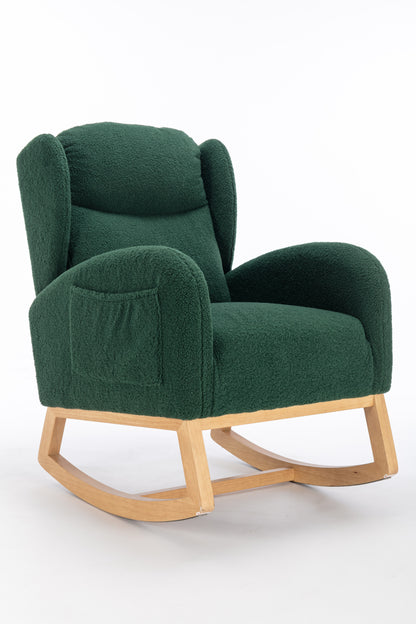 049-Teddy Fabric Rocking Chair With Packet Wood Legs,Green