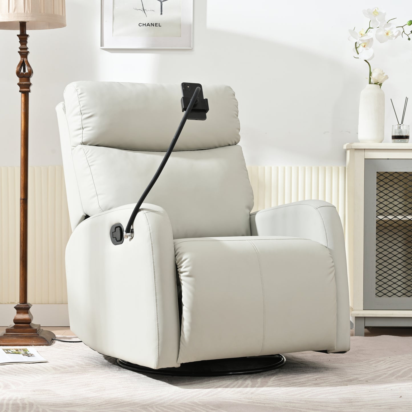 Rocking Recliner Chair,360 Degree Swivel Nursery Rocking Chair,Glider Chair,Modern Small Rocking Swivel Recliner Chair for Bedroom,Living Room Chair Home Theater Seat,Phone Holder