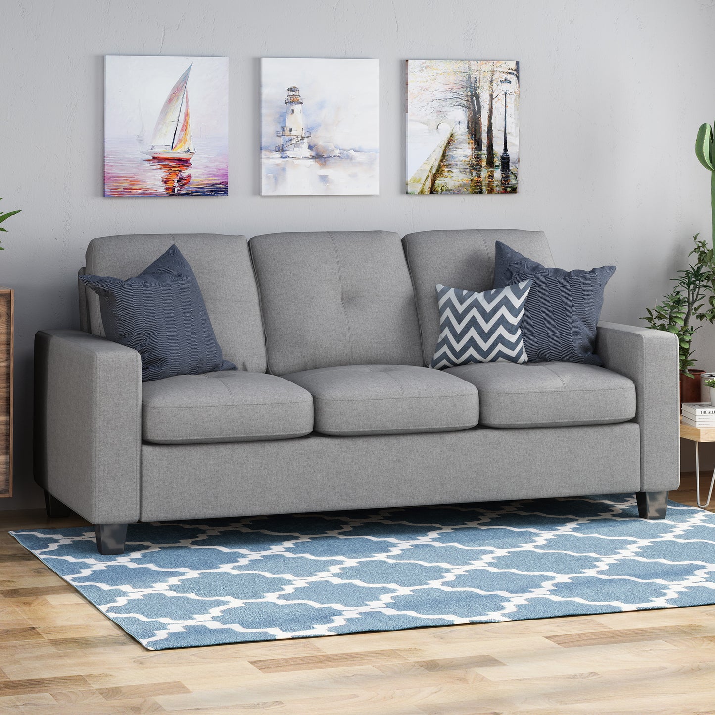 Three-Seater Sofa with Wood Legs