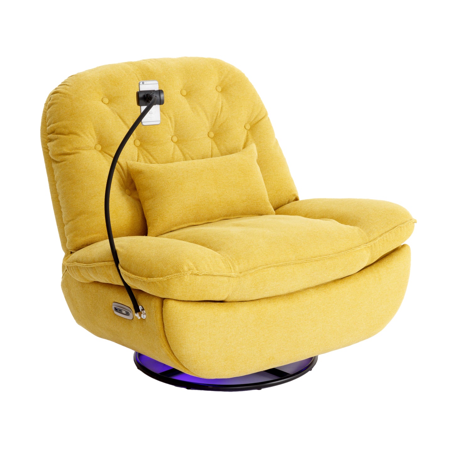 270 Degree Swivel Power Recliner with Voice Control, Bluetooth Music Player,USB Ports, Atmosphere Lamp, Hidden Arm Storage and Mobile Phone Holder for Living Room, Bedroom, Apartment, Yellow