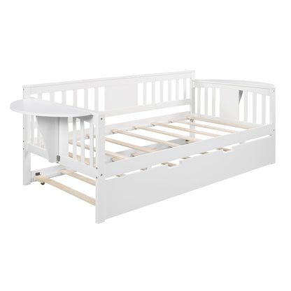 Wooden Daybed with Trundle Bed, Sofa Bed for Bedroom Living Room, White