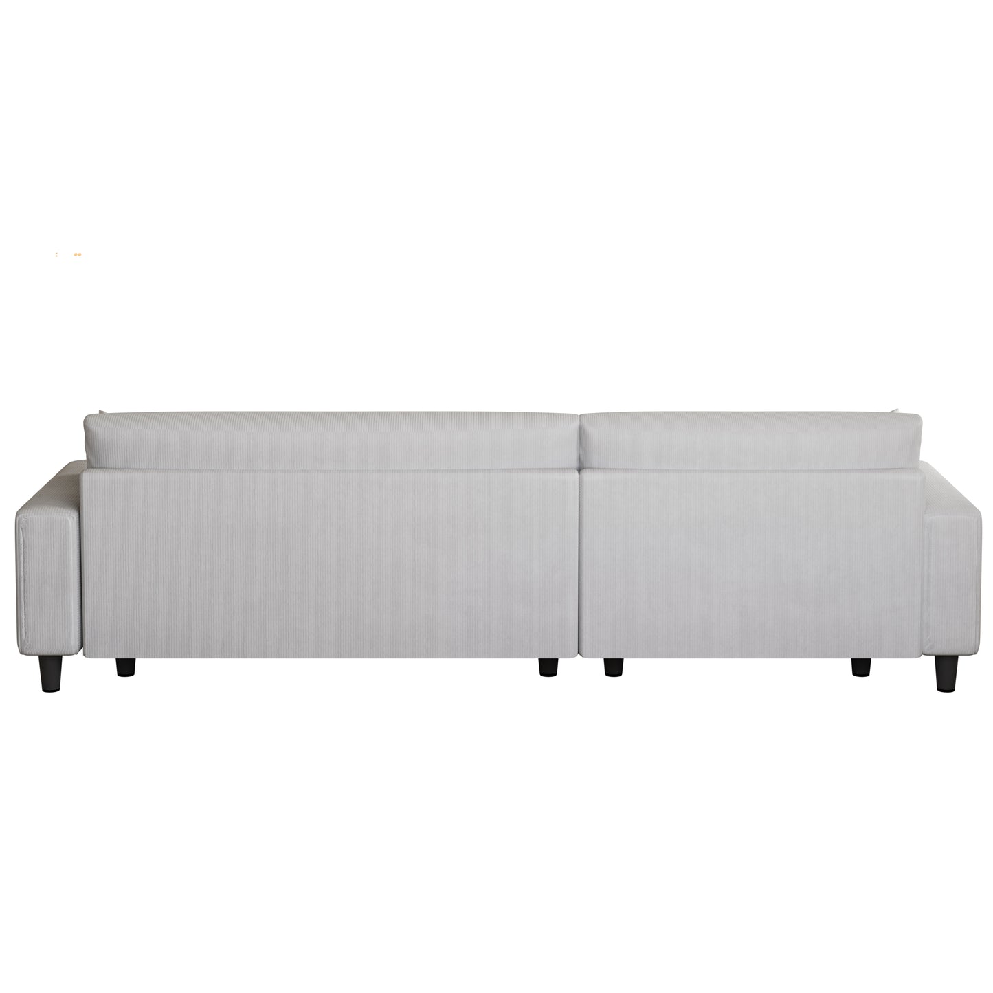 The 93-inch grey corduroy sofa bed comes with two pillows to fit in the living room and the apartment is not overcrowded