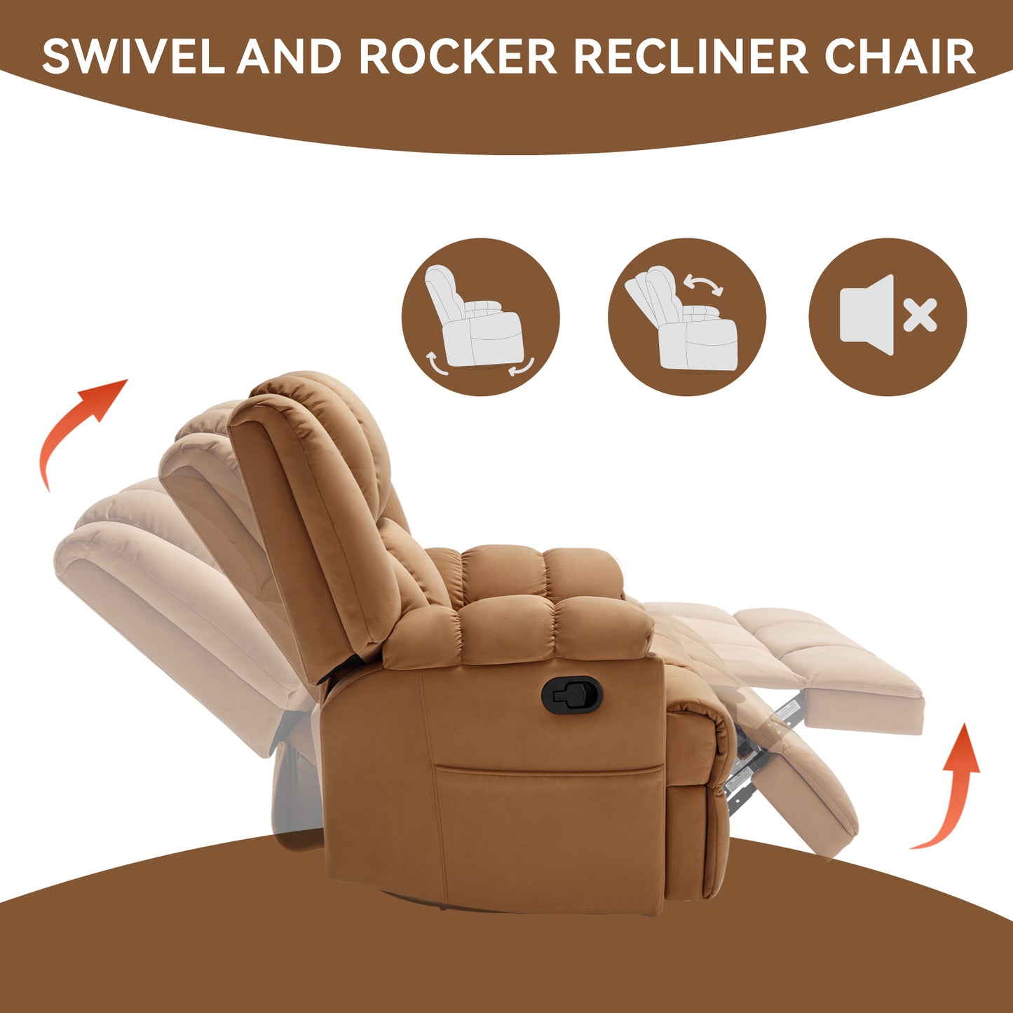 Manual Recliner Chair with Rocker and Swivel in Fabric for Living Room, Beige