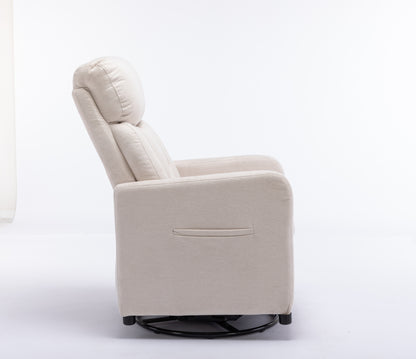 022-Linen Fabric Swivel Rocking Chair Gilder Chair With Pocket,Beige