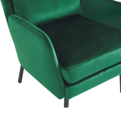 Velvet Accent Chair, Modern Living Room Armchair Comfy Upholstered Single Sofa Chair for Bedroom Dorms Reading Reception Room with Metal Legs & Pillow, Green