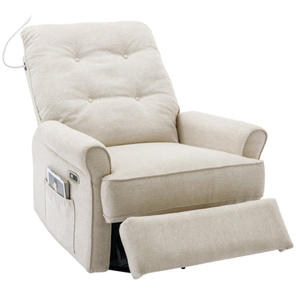 Reclining Chair 270 Degree Swivel Recliner Chairs with USB Port, Side Pocket and Touch Sensitive Lamp for Living Room, Bedroom, Cream