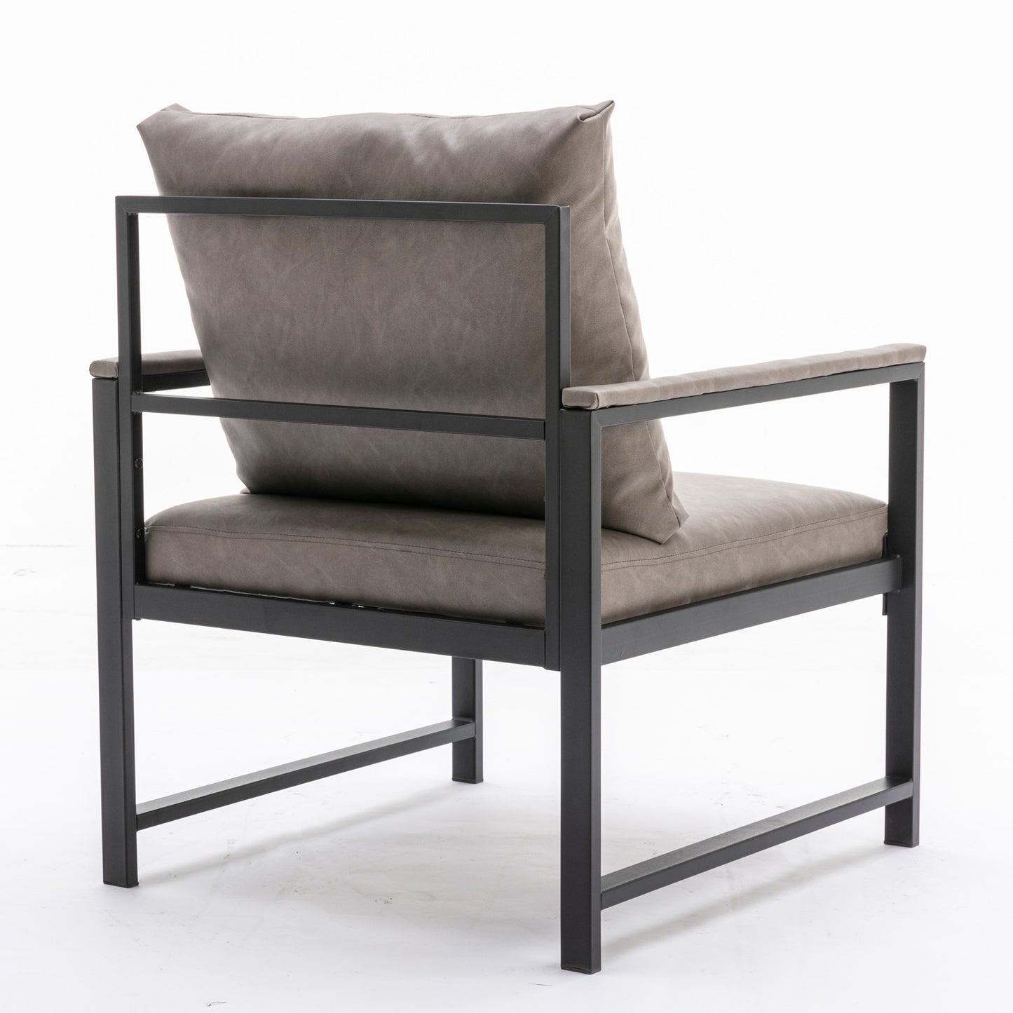 Modern Faux Leather Accent Chair with Black Powder Coated Metal Frame, Single Sofa for Living Room Bedroom, Gray