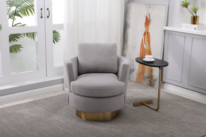 Teddy Swivel Barrel Chair, Swivel Accent Chairs Armchair for Living Room, Reading Chairs for Bedroom Comfy, Round Barrel Chairs with Gold Stainless Steel Base