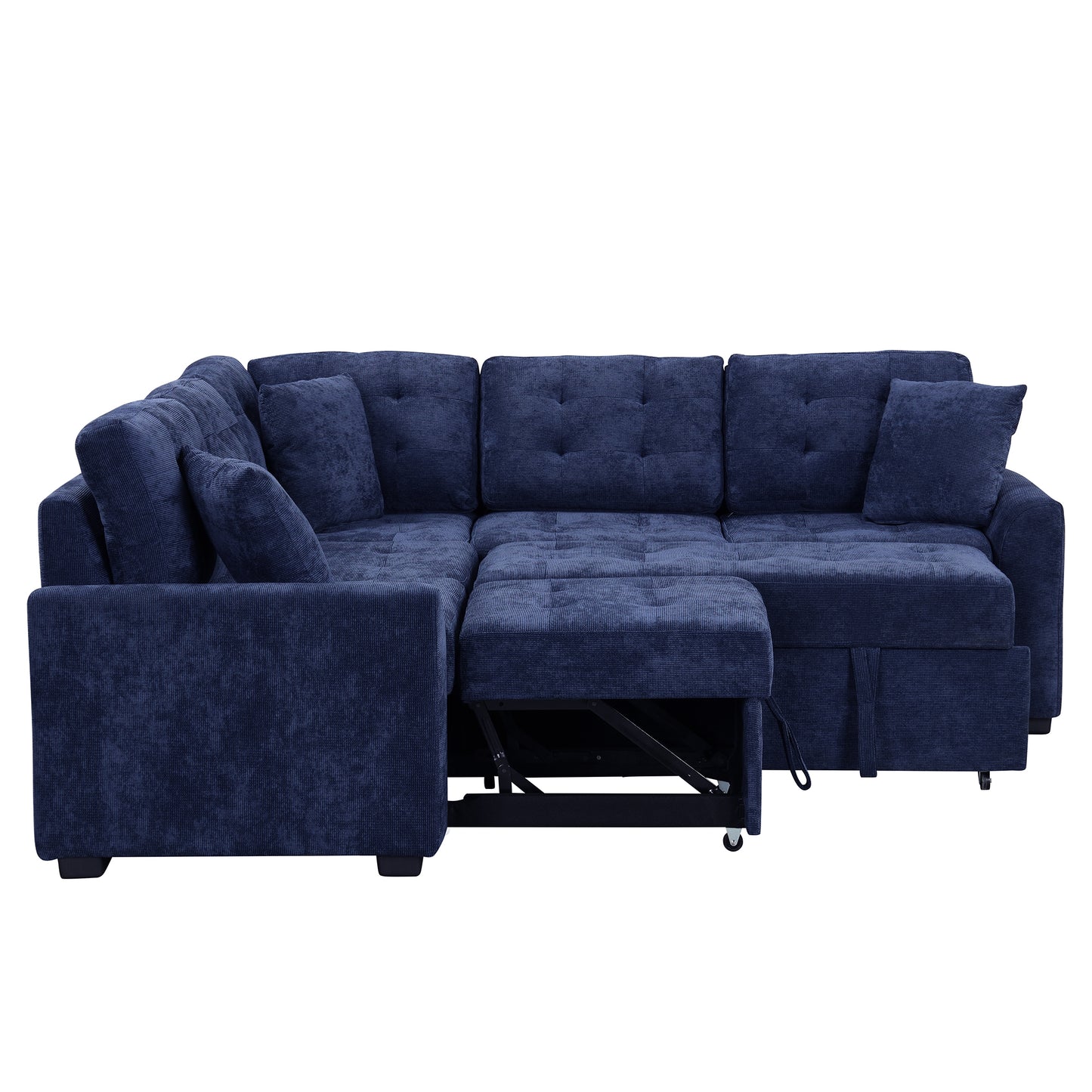 82.6" L-shape Sofa Bed Pull-out Sleeper Sofa with Wheels, USB Ports, Power Sockets for Living Room, Navy Blue