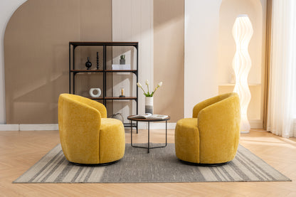 037-Chenille Fabric Swivel Accent Armchair Barrel Chair With Black Powder Coating Metal Ring,Yellow