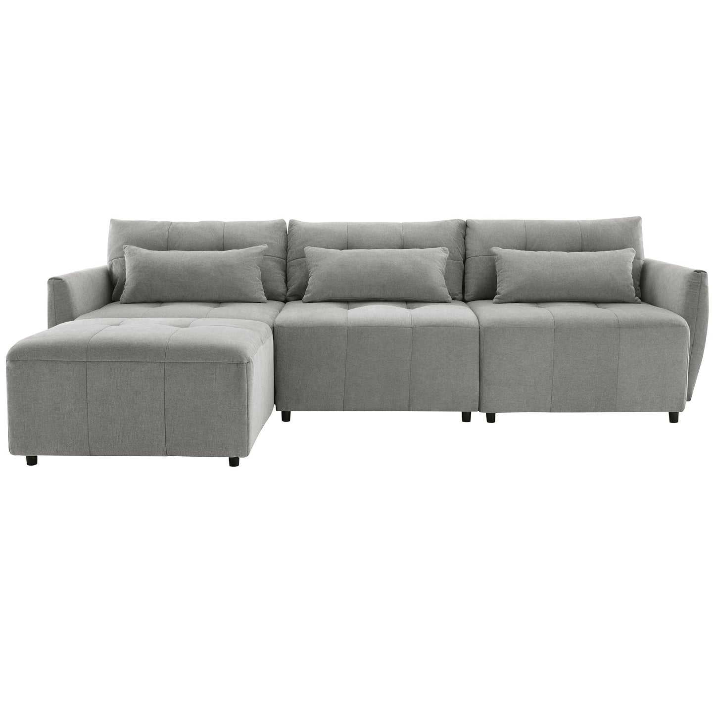 113.3" Convertible Sectional Sofa Couch 3-Seat L-Shaped Sofa with Movable Ottoman and USB for Apartment, Living Room, Bedroom, Grey