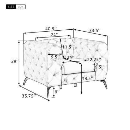 40.5" Velvet Upholstered Accent Sofa,Modern Single Sofa Chair with Button Tufted Back,Modern Single Couch for Living Room,Bedroom,or Small Space,Gray