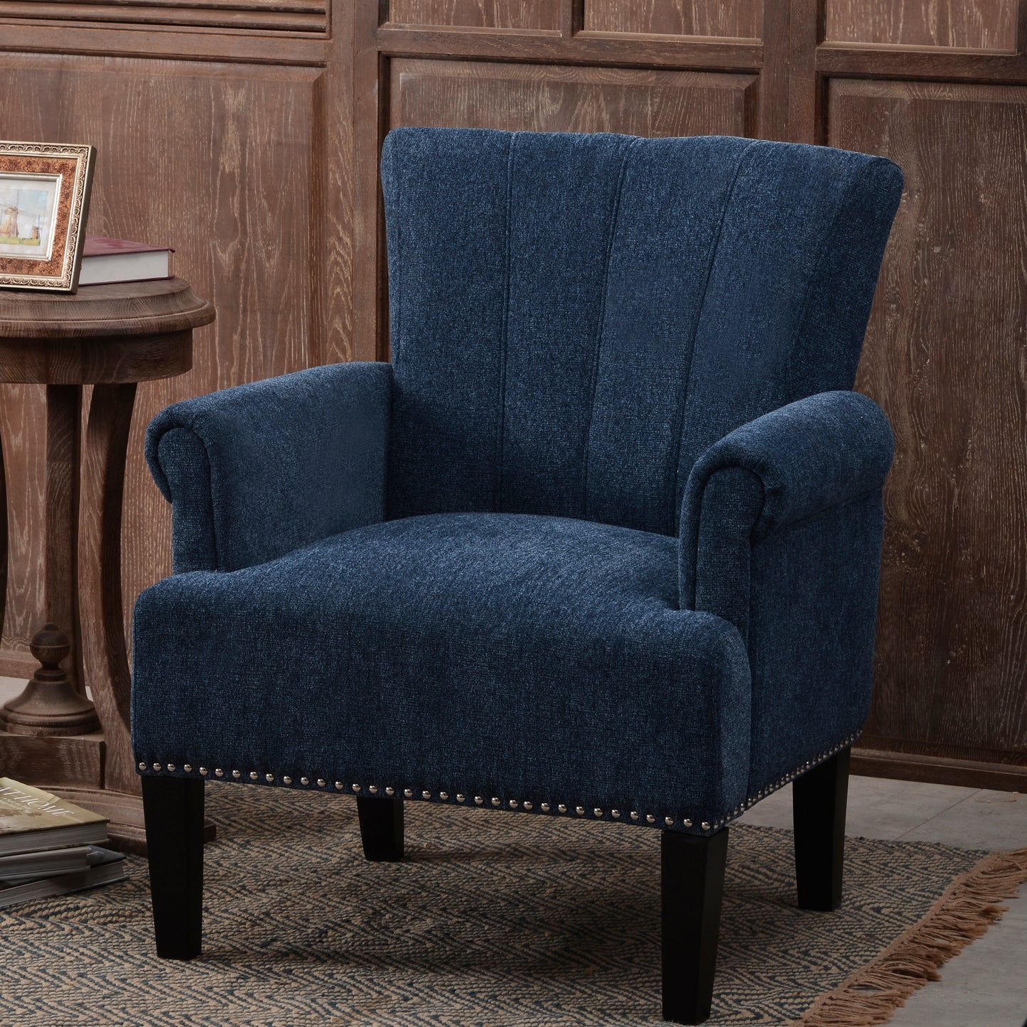 Accent Rivet Tufted Polyester Armchair,Navy Blue