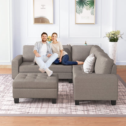 Sectional Corner Sofa L-shape Couch Space Saving with Storage Ottoman & Cup Holders Design for Large Space Dorm Apartment