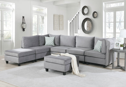 120" Gray Velvet 7Pc Modular Sectional Sofa