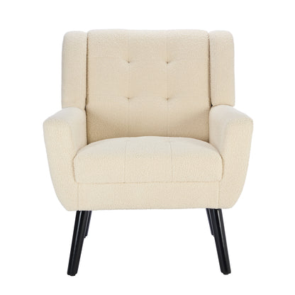 Modern Soft Teddy Material Ergonomics Accent Chair Living Room Chair Bedroom Chair Home Chair With Black Legs For Indoor Home-White Teddy Fabric