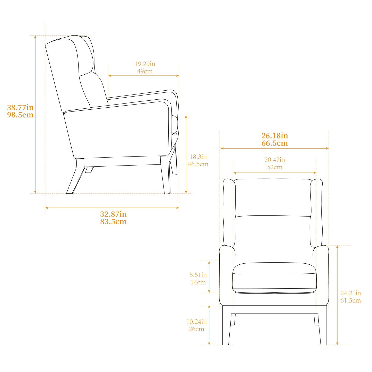 26.18" Wide Modern Accent Chair,Polyester Blend High Back Reading Chair,Upholstered Armchair Club Chair,Single Sofa with Wood Legs for Living Room,Bedroom,Reading Room,Office,Charcoal