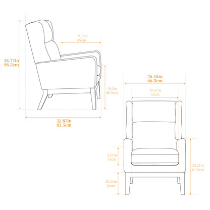 26.18" Wide Modern Accent Chair,Polyester Blend High Back Reading Chair,Upholstered Armchair Club Chair,Single Sofa with Wood Legs for Living Room,Bedroom,Reading Room,Office,Charcoal