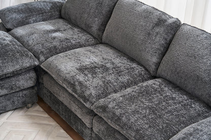 Modern Deep 3-Seat Sofa Couch with Ottoman, Polyester Sofa Sleeper Comfy Upholstered Furniture for Living Room, Apartment, Studio, Office,Dark Grey