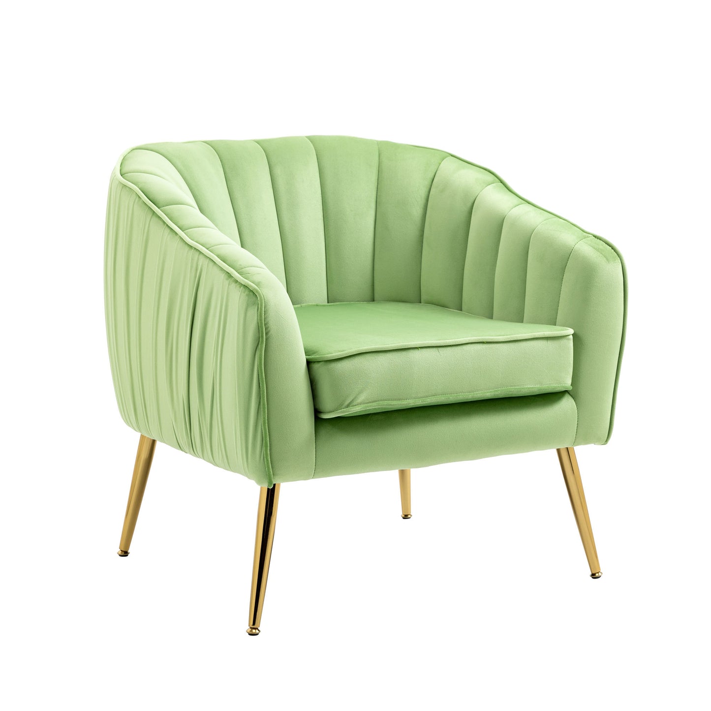 Velvet Accent Chair with Ottoman, Modern Tufted Barrel Chair Ottoman Set for Living Room Bedroom, Golden Finished, Grass Green