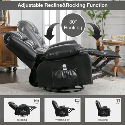 Massage Swivel Rocker Recliner Chair with Vibration Massage and Heat Ergonomic Lounge Chair for Living Room with Rocking Function and Side Pocket  2 Cup Holders USB Charge Port,black.