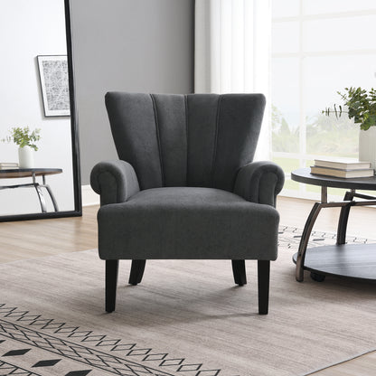 Modern Accent Living Room Chairs,Polyester Armchair Club Chair with channel back, Accent chair for Living room, Bedroom Reading room, soft fabric, wooden Leg, Dark Grey