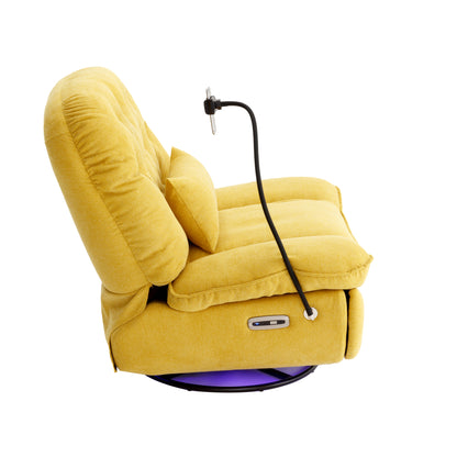 270 Degree Swivel Power Recliner with Voice Control, Bluetooth Music Player,USB Ports, Atmosphere Lamp, Hidden Arm Storage and Mobile Phone Holder for Living Room, Bedroom, Apartment, Yellow