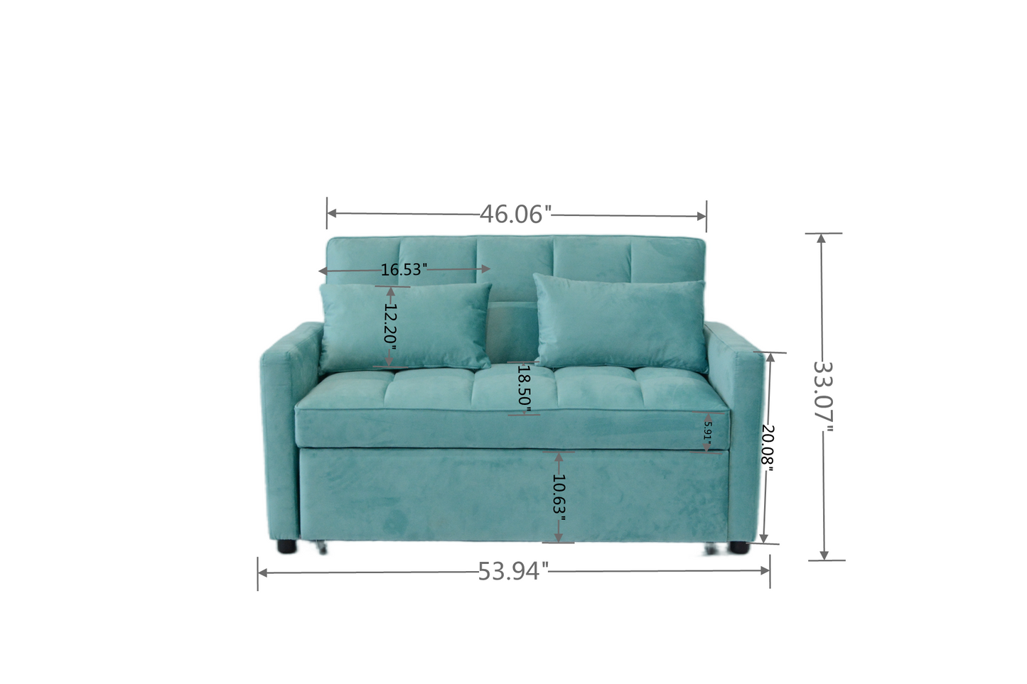 55.2" Velvet Two Seater Pull Out Sofa Bed, Adjustable Backrest With Three USB Ports, Two Side Pockets, 3 in 1 Convertible Sleeper Sofa Bed, Modern Love Seat Lounge Sofa for Living Room, Peacock blue