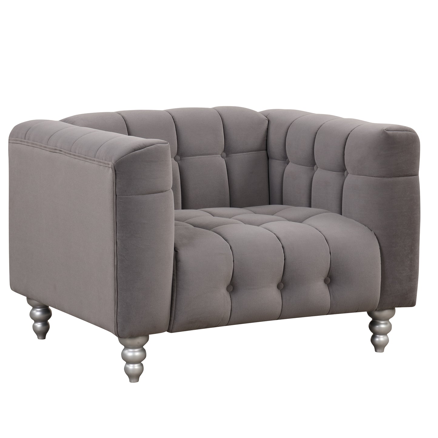 42" Modern Sofa Dutch Fluff Upholstered sofa with solid wood legs, buttoned tufted backrest,gray