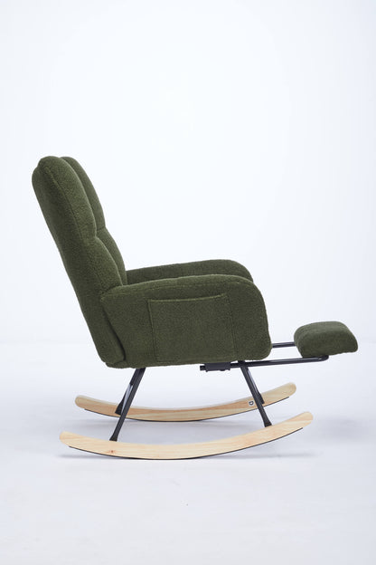 Modern Nursery Rocking Chair, Upholstered Glider Chair with High Backrest, Rocker Accent Armchair with Solid Wood Legs for Nursery Bedroom Living Room DRAK GREEN