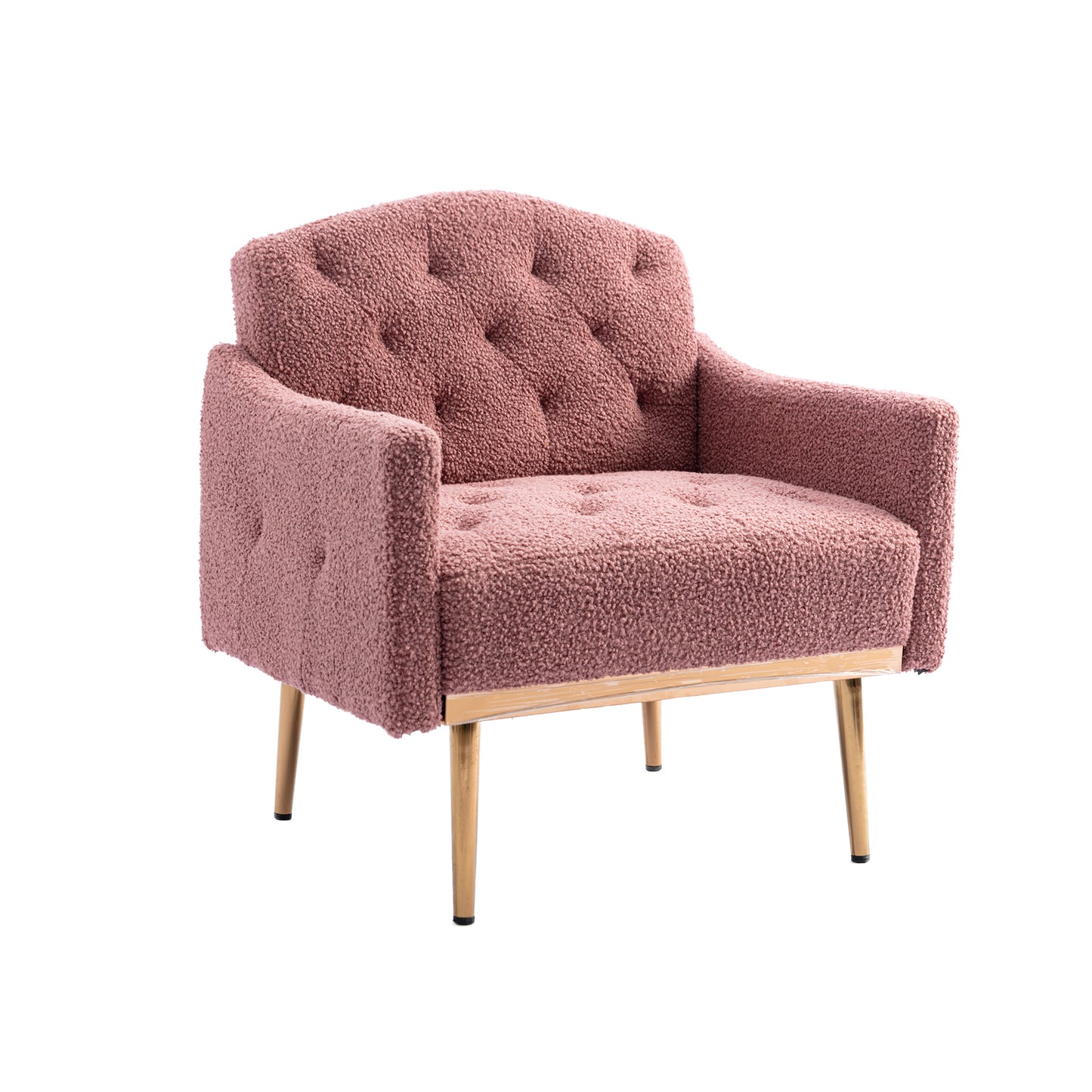 Modern Accent Chair with Arms, Tufted Decorative Fabric Armchair with Gold Metal Legs, Upholstered Reading Chair for Living Room Bedroom Office