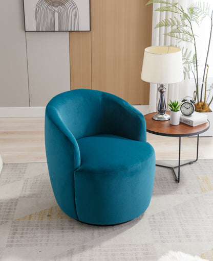 Velvet Fabric Swivel Accent Armchair Barrel Chair With Black Powder Coating Metal Ring,Teal