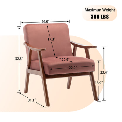 Mid-Century Modern Chair, Living Room Chair with Solid Wood Frame, Accent Chair Extra-Thick Backrest, Wingback Chair for Bedroom, Reading Room, Living Room, Lounge Chair Indoor