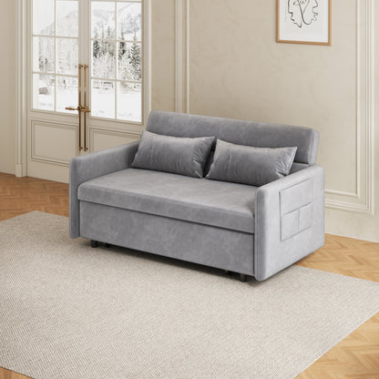 Sofa Pull Out Bed Included Two Pillows 54" Grey Velvet Sofa for Small Spaces