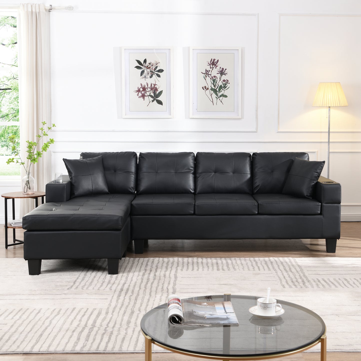 Sectional Sofa Set for Living Room with L Shape Chaise Lounge,cup holder and Left or Right Hand Chaise Modern 4 Seat