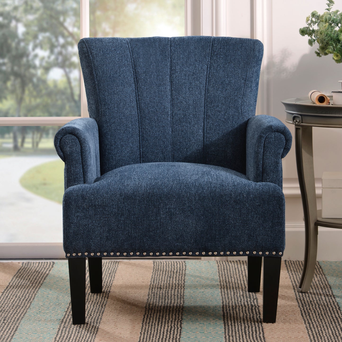 Accent Rivet Tufted Polyester Armchair,Navy Blue