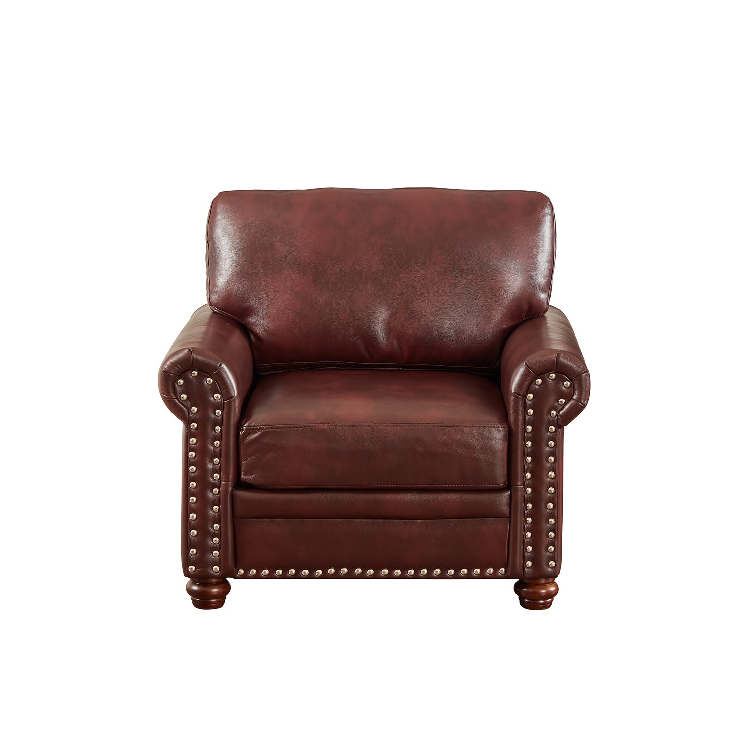 Living Room Sofa Single Seat Chair with Wood Leg Burgundy Faux Leather