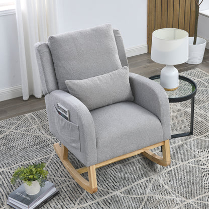 27.5 "W Modern Accent High Back Living Room Casual Armchair Rocker with One Lumbar Pillow, Two Side Pockets,Teddy.